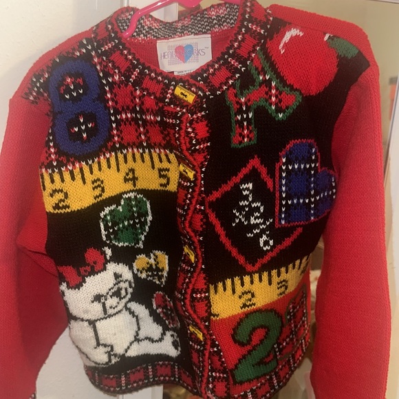Cute Retro, Vintage Ruler School Class Sweater. Buttons are Rulers. Size 5-6 - Picture 2 of 6